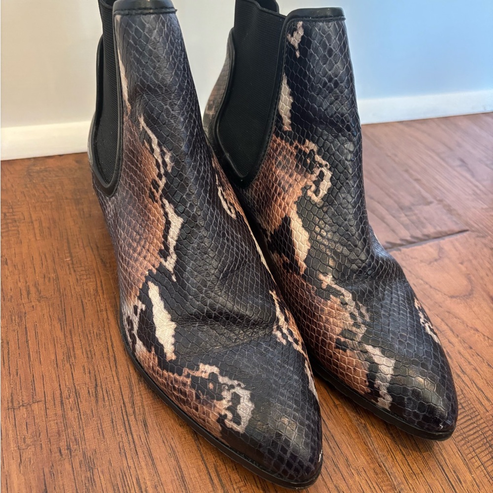 Donald J. Pliner Black and Brown Snakeskin Ankle Boots